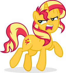 Size: 7918x8807 | Tagged: safe, artist:suramii, sunset shimmer, pony, unicorn, g4, absurd resolution, angry, female, mare, open mouth, simple background, solo, transparent background, vector