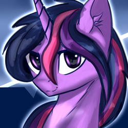 Size: 1280x1280 | Tagged: safe, artist:endelthepegasus, twilight sparkle, pony, unicorn, g4, alternate hairstyle, ear fluff, female, looking at you, smiling, solo