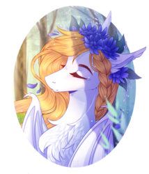 Size: 1200x1400 | Tagged: safe, artist:kseniyart, oc, oc only, bat pony, pony, bust, eyes closed, female, floral head wreath, flower, mare, portrait, solo