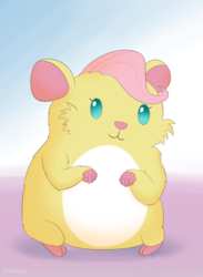 Size: 733x1000 | Tagged: safe, artist:empyu, fluttershy, hamster, g4, female, smiling, solo, species swap