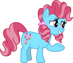 Size: 3478x3000 | Tagged: safe, artist:cloudy glow, cup cake, earth pony, pony, g4, the perfect pear, chiffon swirl, female, food, high res, simple background, smiling, solo, transparent background, underhoof, vector