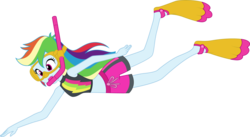Size: 1024x561 | Tagged: safe, artist:shoxxe, artist:zefrenchm, rainbow dash, equestria girls, equestria girls series, g4, clothes, colored, dive mask, female, flippers (gear), goggles, simple background, snorkel, solo, swimsuit, transparent background, vector