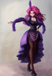 Size: 680x1000 | Tagged: safe, artist:the-park, pinkie pie, human, g4, female, humanized, saloon dress, saloon pinkie, simple background, solo