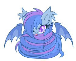 Size: 3500x2800 | Tagged: safe, artist:starlightlore, oc, oc only, oc:astral flare, bat pony, pony, :p, batburrito, cute, ear fluff, ear tufts, female, filly, high res, long tail, looking at you, one eye closed, silly, simple background, solo, spread wings, starry eyes, tongue out, transparent background, wingding eyes, wings, wink, wrapped up