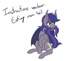 Size: 1280x1188 | Tagged: safe, artist:phoenixswift, oc, oc only, oc:midnight melody, bat pony, pony, female, mare, simple background, solo, tail bite, transparent background