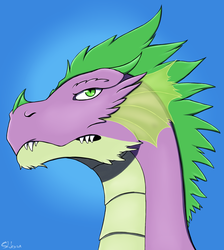 Size: 2073x2310 | Tagged: safe, artist:shkura2011, spike, dragon, g4, blue background, bust, glare, gradient background, high res, male, portrait, simple background, solo, spikezilla