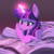 Size: 2400x2400 | Tagged: safe, artist:ask-colorsound, twilight sparkle, alicorn, pony, g4, bed, blanket, book, female, glowing horn, high res, hoof on cheek, horn, magic, mare, reading, smiling, solo, twilight sparkle (alicorn)