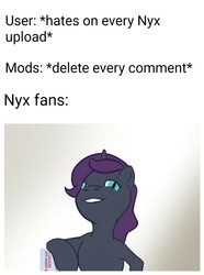 Size: 1043x1399 | Tagged: artist needed, safe, editor:apex soundwave, oc, oc:nyx, alicorn, pony, derpibooru, can't touch this, caption, female, filly, image macro, meme, meta, smug, text