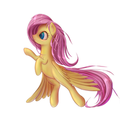 Size: 2044x2160 | Tagged: safe, artist:stratodraw, fluttershy, pegasus, pony, g4, cute, female, flying, high res, mare, shyabetes, simple background, solo, spread wings, stray strand, three quarter view, white background, wings