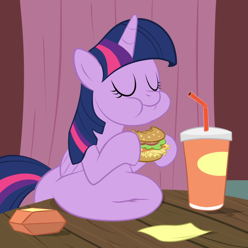 twilight sparkle, alicorn, pony, belly, belly button, big belly, burger, ch...