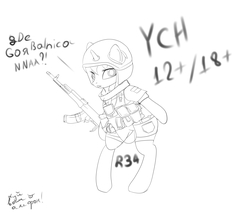 Size: 3500x3000 | Tagged: safe, artist:lakunae, pony, advertisement, chechnya, cyrillic, high res, purgatory, russian, weapon, ych example, your character here
