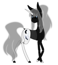Size: 1044x1169 | Tagged: safe, artist:moonwolf96, oc, oc only, oc:silent harmony, pony, robot, robot pony, unicorn, butt, female, mare, plot, simple background, solo, transparent background