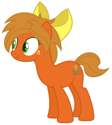 Size: 2152x2401 | Tagged: safe, artist:razorbladetheunicron, oc, oc only, oc:caramel ambrosia, earth pony, pony, lateverse, alternate universe, bow, cutie mark, female, freckles, hair bow, high res, mare, next generation, offspring, parent:applejack, simple background, solo, transparent background, vector