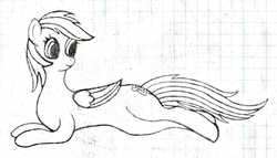 Size: 1419x814 | Tagged: safe, alternate version, artist:mfg637, rainbow dash, pony, g4, female, graph paper, lined paper, lying, simple background, solo, traditional art