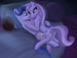 Size: 5760x4360 | Tagged: safe, artist:greenbrothersart, fancypants, fleur-de-lis, pony, unicorn, g4, absurd resolution, bed, female, looking at each other, male, mare, night, pillow, ship:fancyfleur, shipping, smiling, stallion, straight