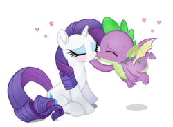 Size: 2407x1768 | Tagged: safe, artist:invisibleink, rarity, spike, dragon, pony, unicorn, g4, blushing, cute, duo, female, flying, kiss on the lips, kissing, male, mare, movie accurate, ship:sparity, shipping, simple background, straight, transparent background, winged spike, wings