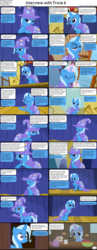 Size: 1282x3304 | Tagged: safe, trixie, pony, unicorn, comic:celestia's servant interview, must be better, g4, caption, comic, cookie, cs captions, cute, diatrixes, female, food, hilarious in hindsight, interview, mare, nom, ponyville, teapot, trixie's wagon