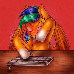 Size: 1700x1700 | Tagged: safe, artist:gajav3, oc, oc:naarkerotics, pegasus, pony, angry, keyboard, typing, ych result