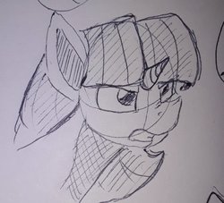 Size: 648x588 | Tagged: safe, artist:post-it, twilight sparkle, alicorn, pony, g4, angry, bust, female, gritted teeth, ink drawing, mare, monochrome, simple background, sketch, solo, traditional art, twilight sparkle (alicorn), white background