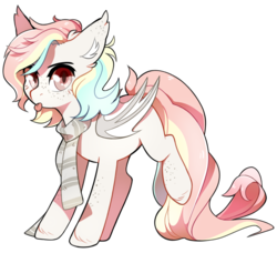 Size: 1600x1462 | Tagged: safe, artist:sevedie, oc, oc only, oc:seafoam, bat pony, pony, blushing, clothes, cute, freckles, looking at you, scarf, simple background, tongue out, transparent background