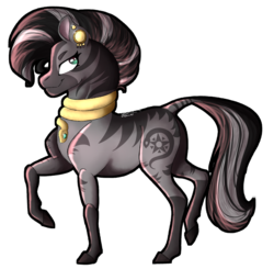 Size: 1024x1004 | Tagged: safe, artist:mapleicious, artist:mapleiciousmlp, oc, oc only, oc:ophi, snake, zebra, cutie mark, ear piercing, earring, female, jewelry, looking up, mare, neck rings, piercing, profile, raised hoof, simple background, smiling, smirk, solo, transparent background, zebra oc