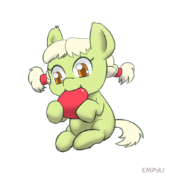 Size: 1000x1000 | Tagged: safe, artist:empyu, granny smith, earth pony, pony, g4, 30 minute art challenge, baby, baby pony, background removed, cute, female, filly, simple background, solo, white background, younger