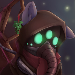 Size: 1800x1800 | Tagged: safe, artist:ardail, oc, oc only, oc:gear works, earth pony, pony, adeptus mechanicus, augmentation, augmented, christmas, clothes, commission, crossover, dark mechanicus, holiday, icon, mask, mistletoe, robotic arm, scarf, servo arm, solo, techpriest, warhammer (game), warhammer 40k