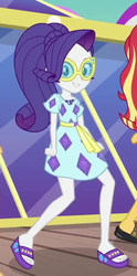 Size: 338x681 | Tagged: safe, screencap, rarity, sunset shimmer, equestria girls, g4, my little pony equestria girls: better together, clothes, cropped, feet, female, geode of shielding, glasses, magical geodes, sandals, solo focus