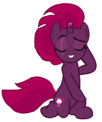 Size: 904x1080 | Tagged: safe, artist:徐詩珮, fizzlepop berrytwist, tempest shadow, pony, unicorn, g4, broken horn, eyes closed, female, horn, kneeling, mare, pose, simple background, smiling, smug, solo, transparent background