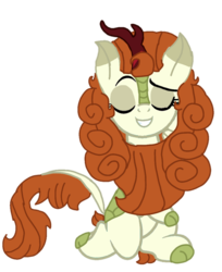 Size: 883x1080 | Tagged: safe, artist:徐詩珮, autumn blaze, kirin, pony, g4, my little pony: friendship is magic, sounds of silence, eyes closed, female, kneeling, mare, pose, simple background, smiling, smug, solo, transparent background