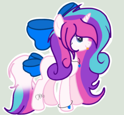 Size: 759x703 | Tagged: safe, artist:mlpcotton-candy-pone, oc, oc only, oc:magical melody, pony, unicorn, bow, female, hair bow, mare, solo, tail bow, tongue out