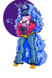 Size: 1181x1772 | Tagged: safe, artist:scarfyace, oc, oc only, oc:starry sky, anthro, unguligrade anthro, clothes, magical lesbian spawn, offspring, parent:princess luna, parent:twilight sparkle, parents:twiluna, scarf, solo