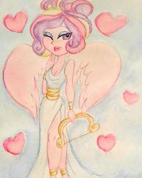 Size: 1080x1350 | Tagged: safe, artist:purfectprincessgirl, princess cadance, equestria girls, g4, female, one eye closed, solo, traditional art, watercolor painting, wings, wink