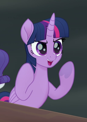 Size: 577x804 | Tagged: safe, screencap, rarity, twilight sparkle, alicorn, pony, g4, my little pony: the movie, cropped, female, open mouth, proud, smiling, solo focus, twilight sparkle (alicorn), underhoof