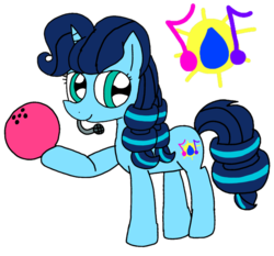 Size: 1157x1080 | Tagged: safe, artist:徐詩珮, oc, oc only, oc:sunny raiest, pony, unicorn, bowling ball, female, headset, hoof hold, magical lesbian spawn, microphone, next generation, offspring, parent:coloratura, parent:spring rain, parents:springratura, simple background, solo, transparent background