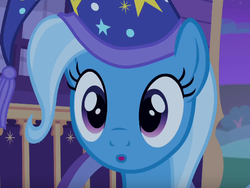 Size: 562x422 | Tagged: safe, screencap, trixie, pony, unicorn, g4, to where and back again, :o, cropped, cute, diatrixes, female, hat, mare, nightcap, open mouth, solo, trixie's nightcap, trixie's wagon