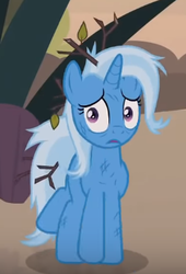 Size: 272x400 | Tagged: safe, screencap, trixie, pony, g4, road to friendship, cropped, female, mare, messy mane, solo, twig