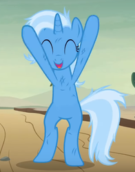 Size: 452x578 | Tagged: safe, screencap, trixie, pony, unicorn, g4, road to friendship, bipedal, cute, diatrixes, eyes closed, female, mare, open mouth, smiling, solo