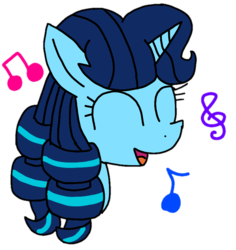 Size: 780x825 | Tagged: safe, artist:徐詩珮, oc, oc only, oc:sunny raiest, pony, unicorn, eyes closed, female, magical lesbian spawn, music notes, offspring, parent:coloratura, parent:spring rain, parents:springratura, simple background, singing, solo, transparent background