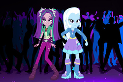 Size: 1200x800 | Tagged: safe, artist:imperfectxiii, artist:zeldarondl, edit, editor:ktd1993, aria blaze, trixie, equestria girls, g4, arixie, duo focus, female, lesbian, shipping