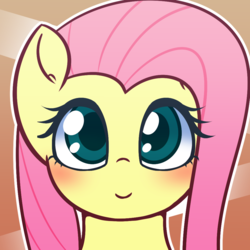Size: 1000x1000 | Tagged: safe, artist:puetsua, fluttershy, pegasus, pony, g4, avatar, blushing, bust, cute, female, looking at you, mare, portrait, shyabetes, smiling, solo