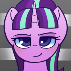 Size: 1000x1000 | Tagged: safe, artist:puetsua, part of a set, starlight glimmer, pony, unicorn, g4, avatar, bust, colored pupils, cute, equal cutie mark, female, glimmerbetes, lidded eyes, looking at you, mare, portrait, s5 starlight, smiling, smirk, solo