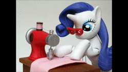 Size: 1280x720 | Tagged: safe, artist:renegadecow, rarity, pony, g4, animated, automaton, glasses, irl, photo, sewing, sewing machine, solo, sound, webm, youtube link