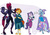 Size: 1280x905 | Tagged: safe, artist:ursa, starlight glimmer, sunburst, tempest shadow, trixie, unicorn, anthro, unguligrade anthro, g4, armor, axe, battle axe, book, clothes, colored hooves, cup, empathy cocoa, i mean i see, size chart, size comparison, size difference, trixie's wagon, weapon