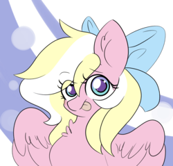 Size: 3984x3808 | Tagged: safe, artist:alina-pink, derpibooru exclusive, oc, oc only, oc:bay breeze, pegasus, pony, blushing, bow, cute, female, hair bow, high res, looking at you, mare, simple background, tongue out