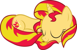 Size: 1109x728 | Tagged: safe, artist:uigsyvigvusy, artist:zacatron94, sunset shimmer, pony, unicorn, g4, behaving like a cat, curled up, cute, eyes closed, female, mare, prone, shimmerbetes, simple background, sleeping, solo, trace, transparent background, vector
