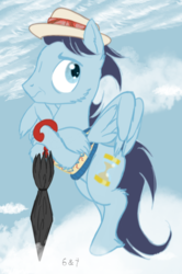 Size: 633x956 | Tagged: safe, artist:sixes&sevens, doctor whooves, time turner, pegasus, pony, g4, cloud, crossed hooves, doctor who, hat, not soarin, ponified, seventh doctor, solo, the doctor, umbrella