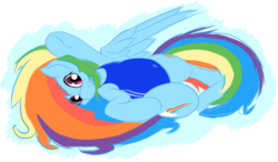Size: 2000x1166 | Tagged: safe, artist:enshems, rainbow dash, pony, g4, belly button, blue swimsuit, clothes, one-piece swimsuit, swimsuit