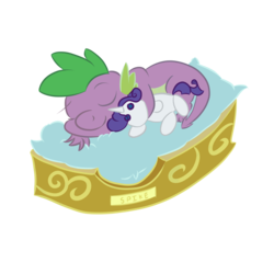 Size: 2000x2000 | Tagged: safe, artist:enshems, rarity, spike, g4, bed, crush plush, cute, high res, implied shipping, implied sparity, implied straight, pet bed, plushie, rarity plushie, simple background, sleeping, transparent background