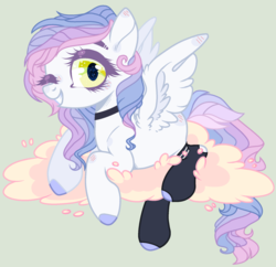 Size: 1928x1868 | Tagged: safe, artist:nocturnal-moonlight, oc, oc only, oc:opal song, pegasus, pony, clothes, cloud, female, mare, one eye closed, simple background, socks, solo, wink